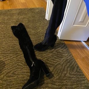 Over the knee black velvet boots